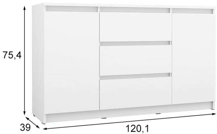 Комод Денвер, Комод 2Д3Я, 120.1x39x75.4 см, белый купить,NaN
