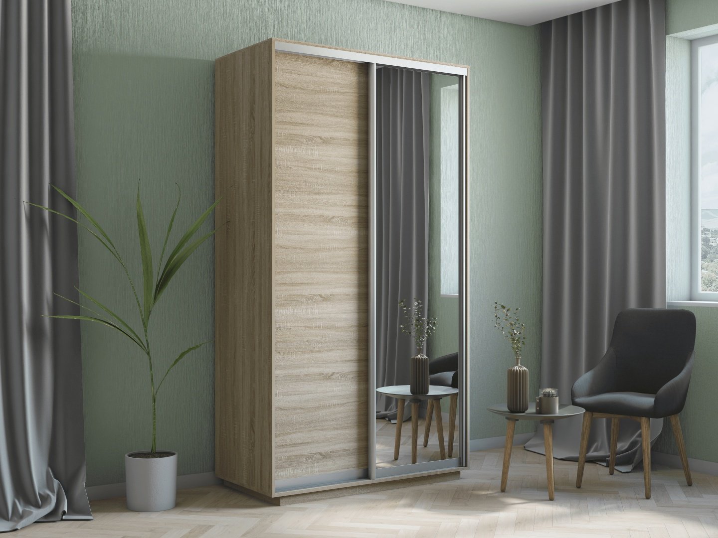 Шкаф-купе Мебель Азии Экспресс ХИТ-2-120 2Д1З, 120x220х60 см, коричневый купить,0