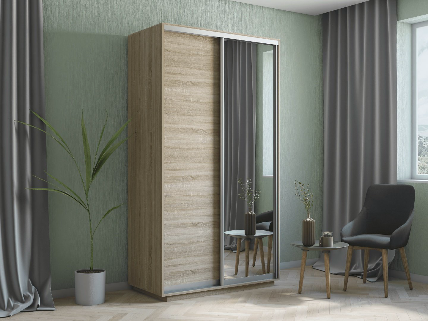 Шкаф-купе Мебель Азии Экспресс ХИТ-2-120 2Д1З, 120x220х60 см, коричневый купить,NaN