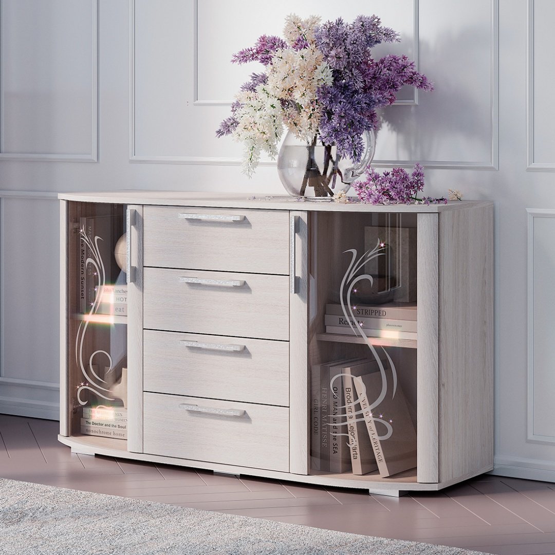 BTS Комод Флорида ясень белый, 130x44x77 см, белый - ForteMarket BTS Комод Флорида ясень белый, 130x44x77 см, белый купить,0
