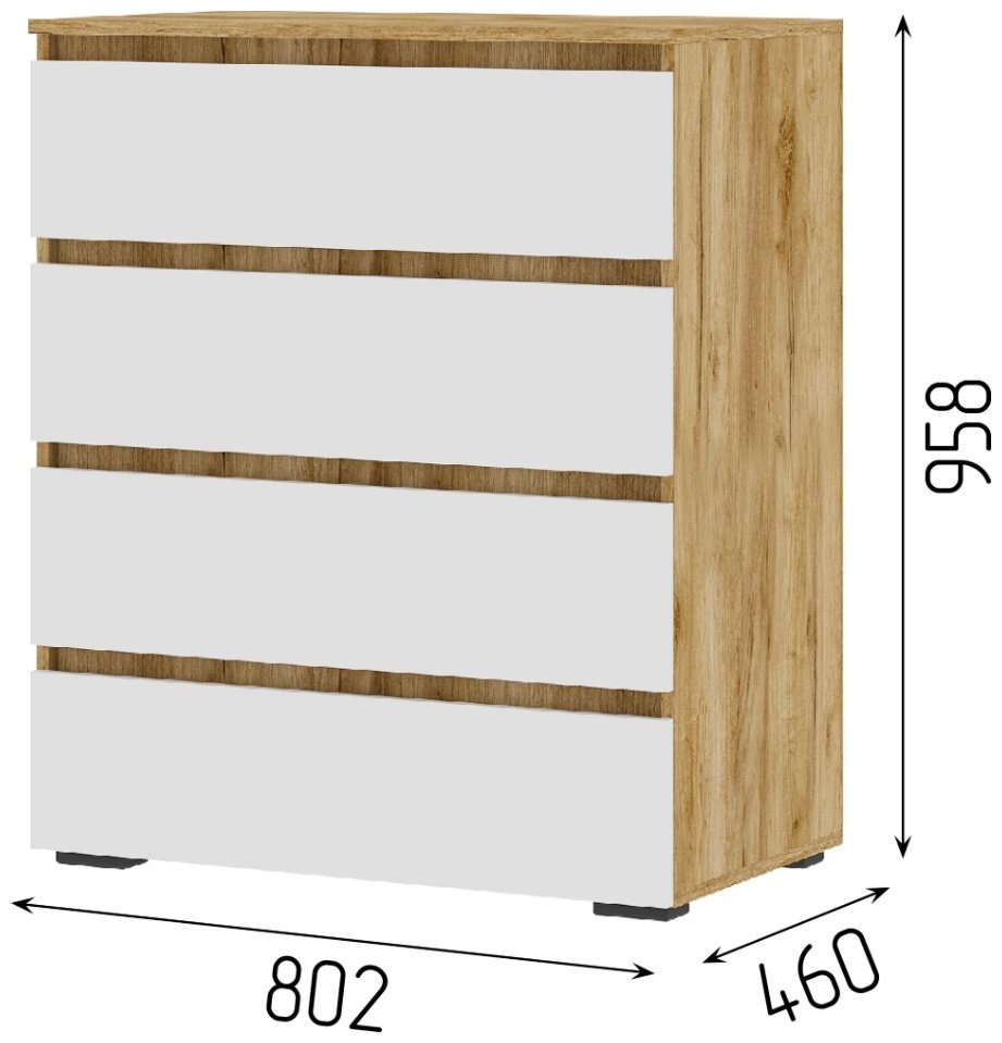 Комод Стендмебель КМ02 802, 80.2x46x95.8 см, белый, золотистый купить,0