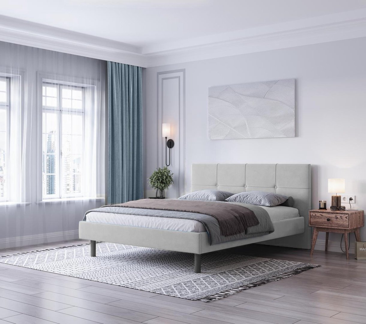 Кровать Мебель Азии Afina 200x180х102.5см серый купить,116990