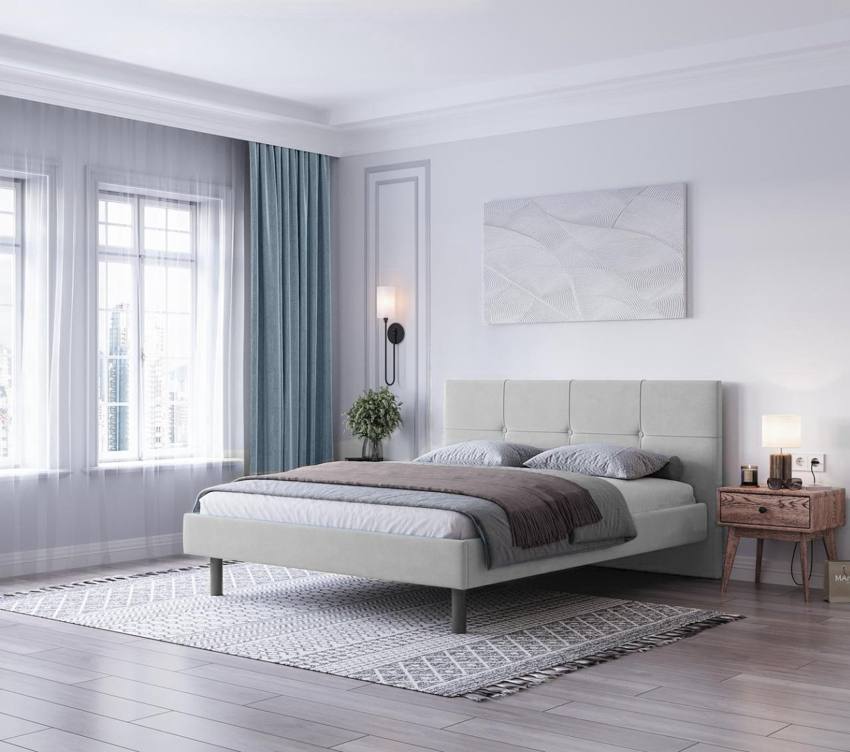 Кровать Мебель Азии Afina 200x180х102.5см серый купить,116990