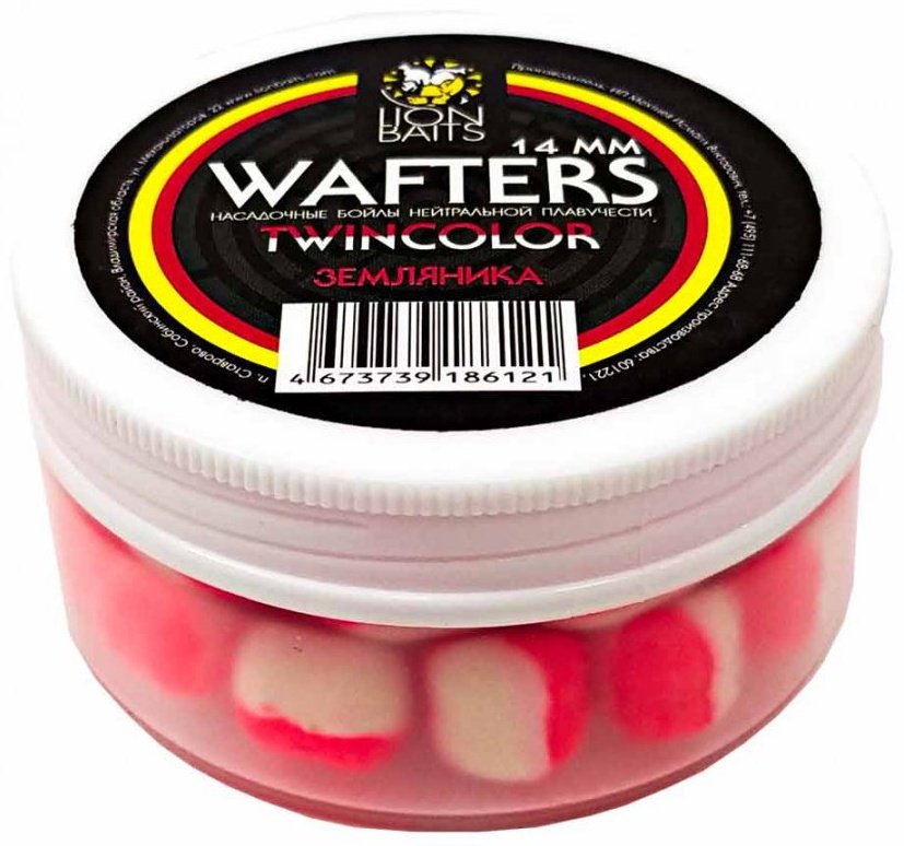 Прикормка Lion Baits Бойлы Wafters двухцветные 14 мм 40 г Земляника LB-004027 Земляника 0.04 кг купить,NaN
