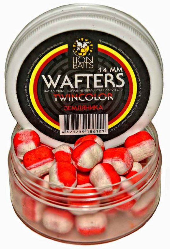 Прикормка Lion Baits Бойлы Wafters двухцветные 14 мм 40 г Земляника LB-004027 Земляника 0.04 кг купить,NaN