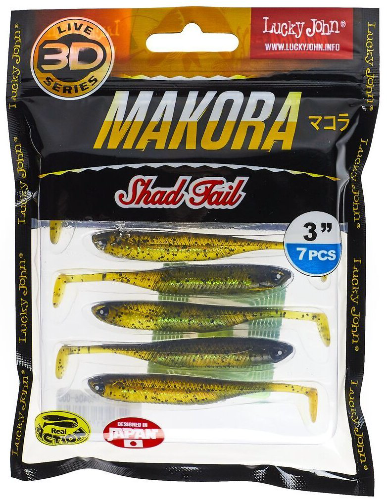 Мягкая приманка Lucky John Виброхвосты съедоб. искусст. 3D Series MAKORA SHAD TAIL 3.0in(07,60) 7 шт 76 мм коричневый купить,NaN