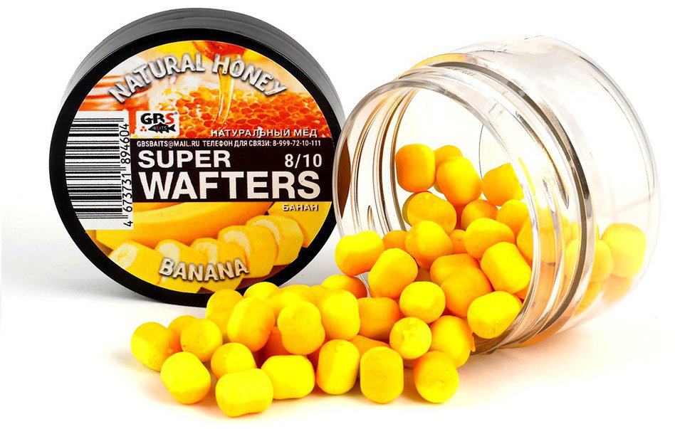 Прикормка GBS Baits Бойлы Wafters 8*10мм Натуральный мед Банан 0.66 кг купить,NaN