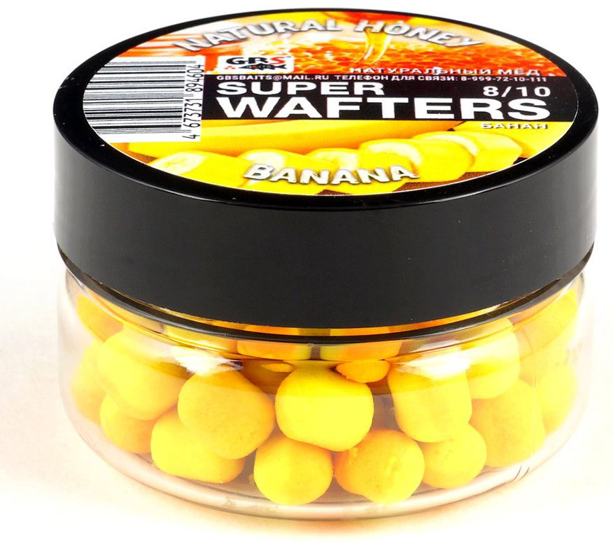 Прикормка GBS Baits Бойлы Wafters 8*10мм Натуральный мед Банан 0.66 кг купить,NaN