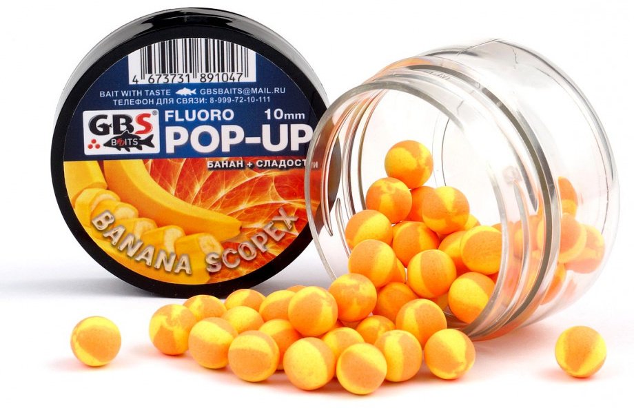 Прикормка GBS Baits GBS-POP-UP-10-0.4-BANS Банан/скопекс 0.04 кг купить,NaN