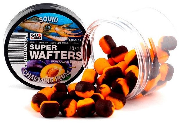 Прикормка GBS Бойлы Baits Wafters 10-13мм Кальмар и Чарующая слива Кальмар и Чарующая слива 0.067 кг
