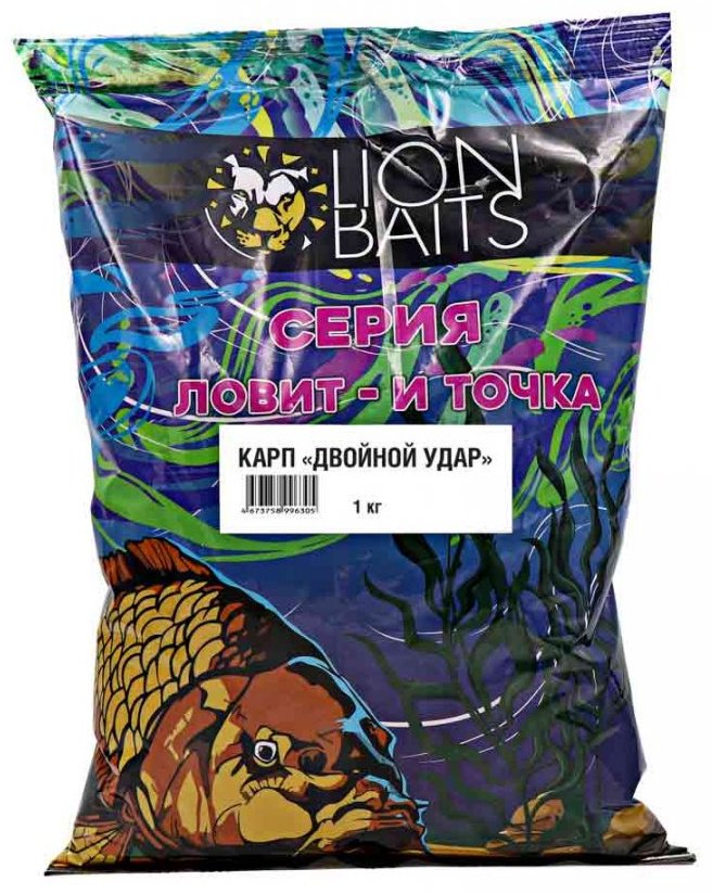 Прикормка Lion Baits LBCL-003-UC Карп двойной удар 1 кг купить,NaN