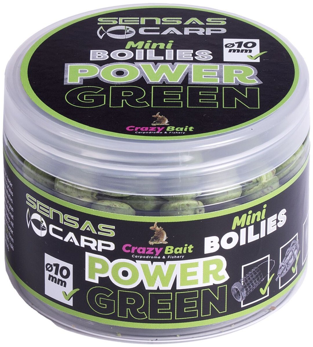 Прикормка Sensas Мини бойлы Crazy Bait 10мм 45804 POWER GREEN 0.08 кг