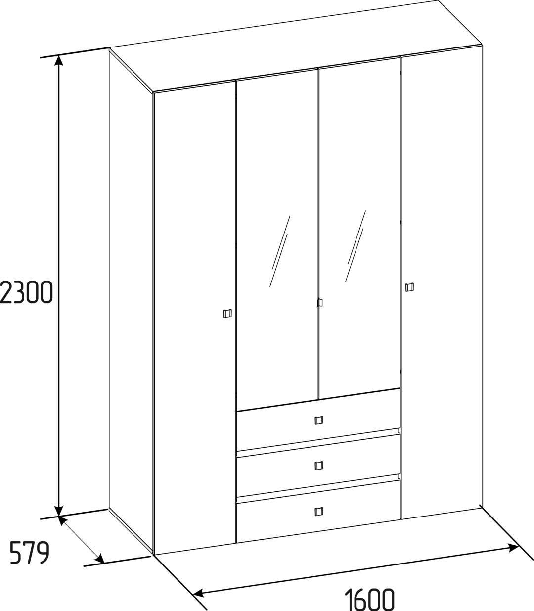 Распашной шкаф Dominika 555, 160x230х57.9 см, светло серый - ForteMarket Распашной шкаф Dominika 555, 160x230х57.9 см, светло серый купить,0