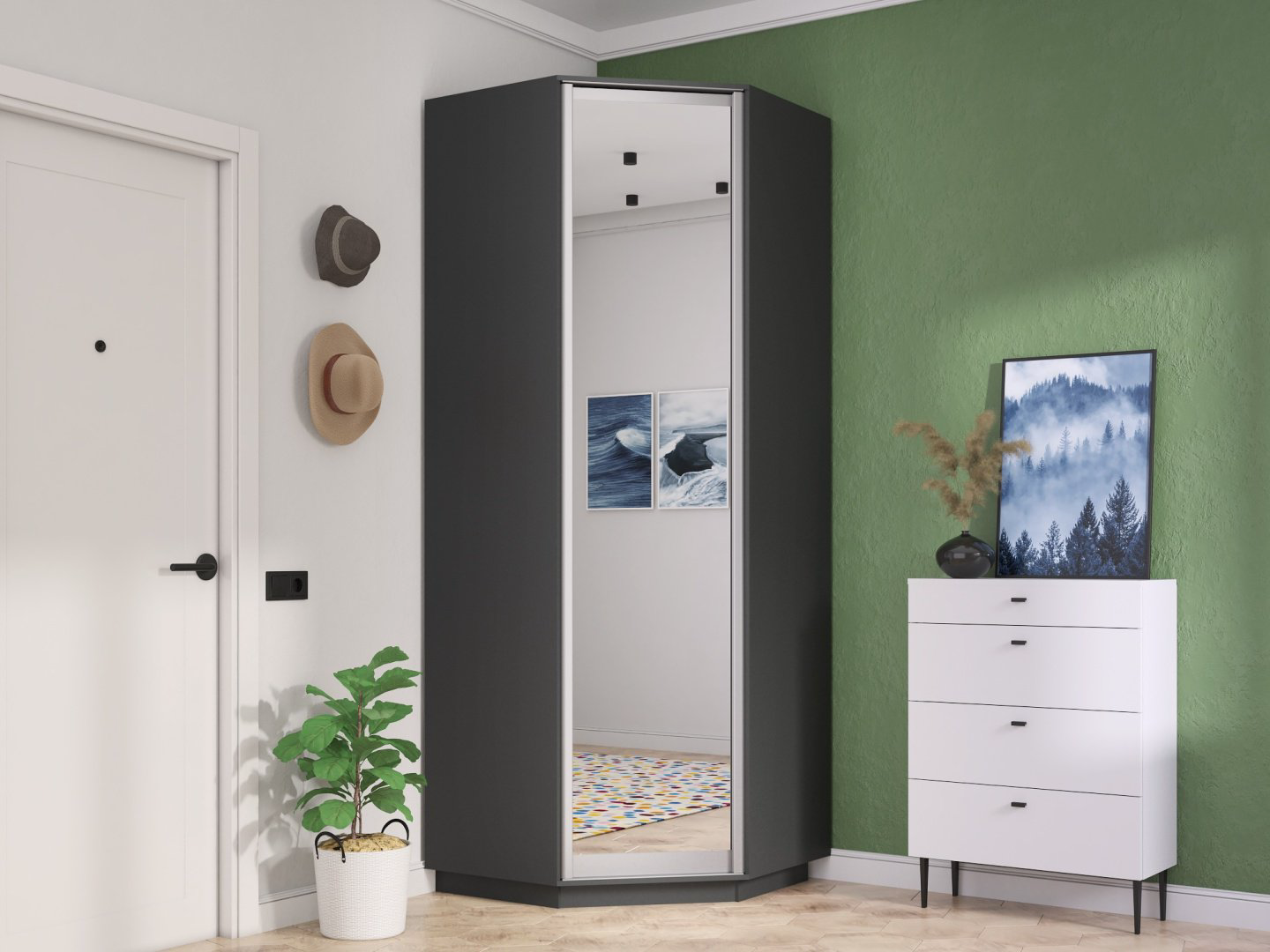 Шкаф угловой Мебель Азии Экспрес-1 240, 90x240х90 см, темно-серый купить,NaN