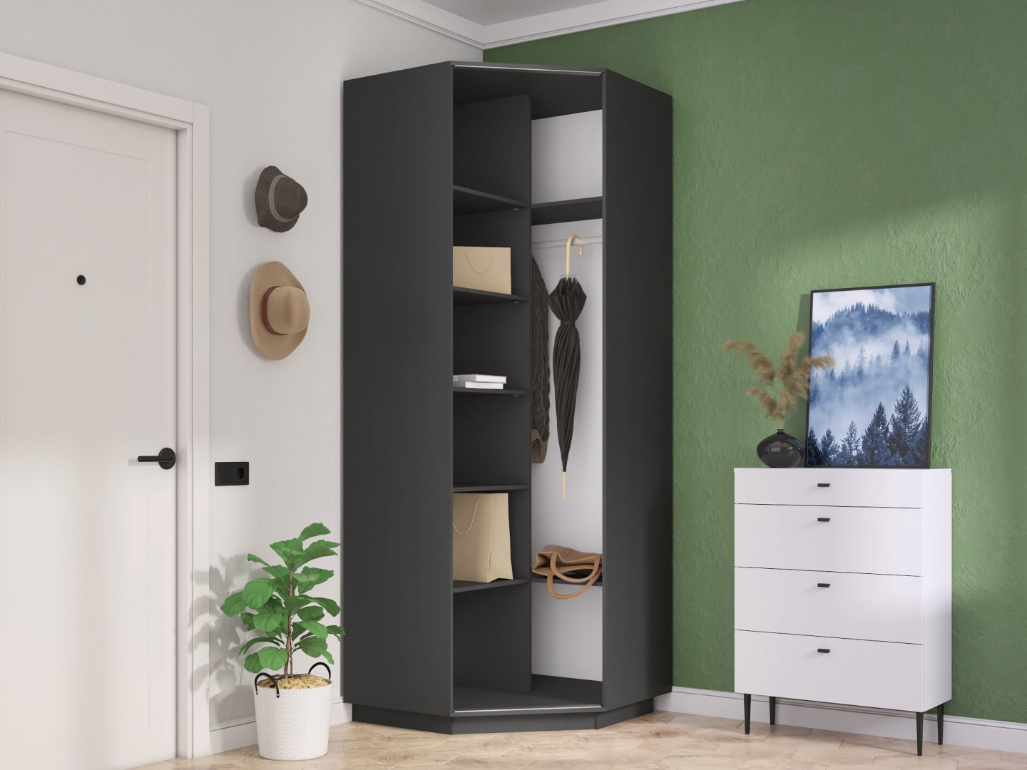 Шкаф угловой Мебель Азии Экспрес-1 240, 90x240х90 см, темно-серый купить,NaN
