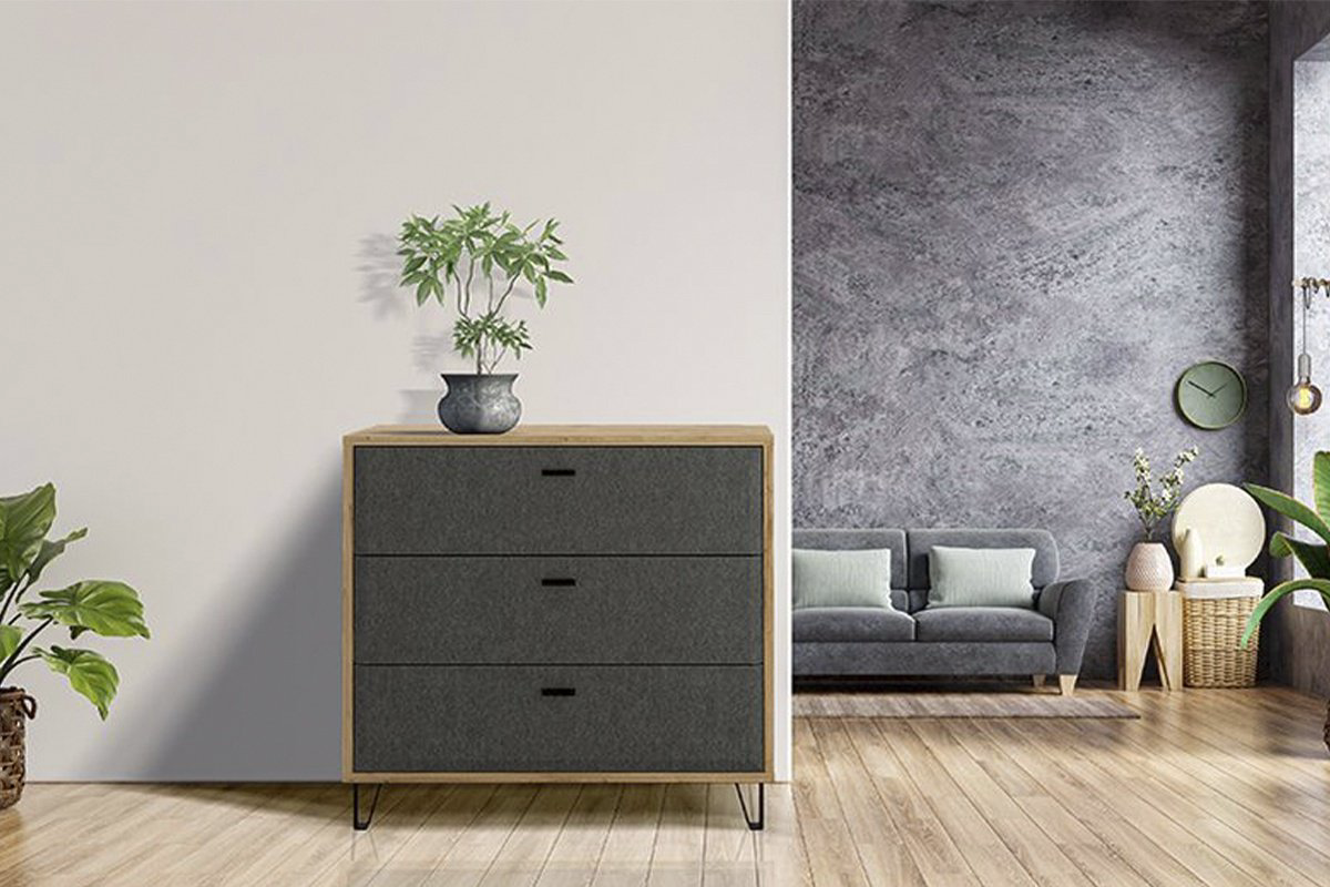 Комод BRW Брест Грэйс 00032798, 97.5x42x90 см, коричневый-черный купить,NaN