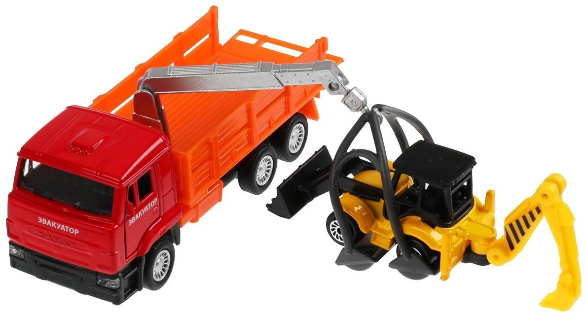 Технопарк KamAZ Эвакуатор + экскаватор-погрузчик SB-19-29-E-WB, металл, мультиколор купить,NaN