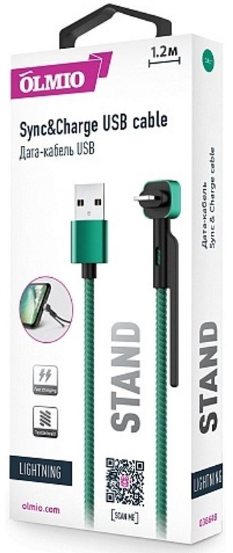 Кабель OLMIO Lightning (M), USB 2.0 (M) зеленый