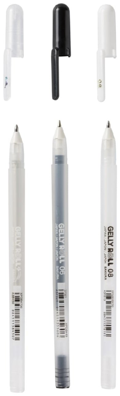 Ручка гелевая Sakura POXPGBMIX3B 3 шт, 0.3 мм, цвет чернил белый, черный, прозрачный купить,NaN