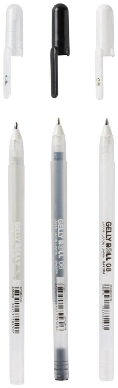 Ручка гелевая Sakura POXPGBMIX3B 3 шт, 0.3 мм, цвет чернил белый, черный, прозрачный купить,NaN