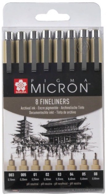 Ручка капиллярная Sakura Pigma Micron P6624362 8 шт, 0.15 мм, цвет чернил черный купить,NaN