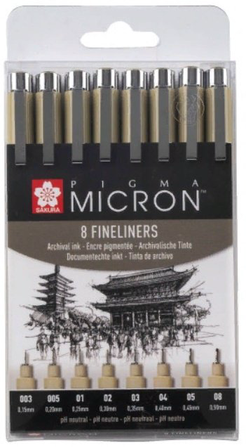 Ручка капиллярная Sakura Pigma Micron P6624362 8 шт, 0.15 мм, цвет чернил черный купить,NaN