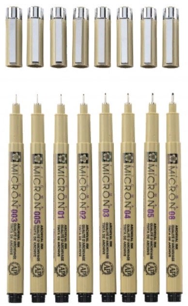Ручка капиллярная Sakura Pigma Micron P6624362 8 шт, 0.15 мм, цвет чернил черный купить,NaN