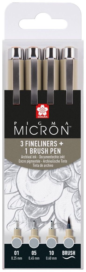 Ручка линер SAKURA Pigma Micron POXSDK4L 4 шт, 0.25 мм, цвет чернил серый купить,NaN