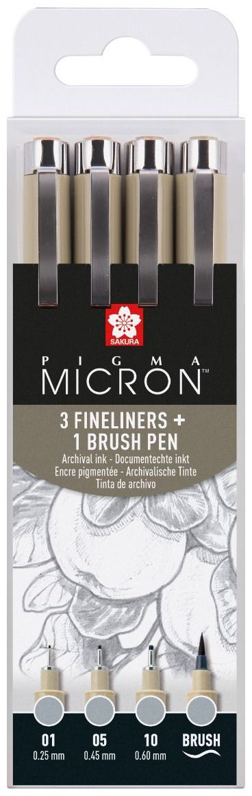 Ручка линер SAKURA Pigma Micron POXSDK4L 4 шт, 0.25 мм, цвет чернил серый купить,NaN