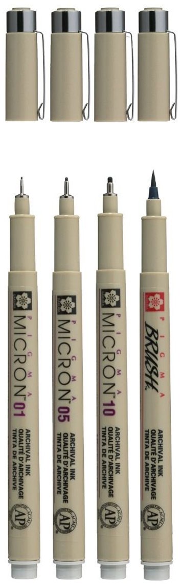 Ручка линер SAKURA Pigma Micron POXSDK4L 4 шт, 0.25 мм, цвет чернил серый купить,NaN