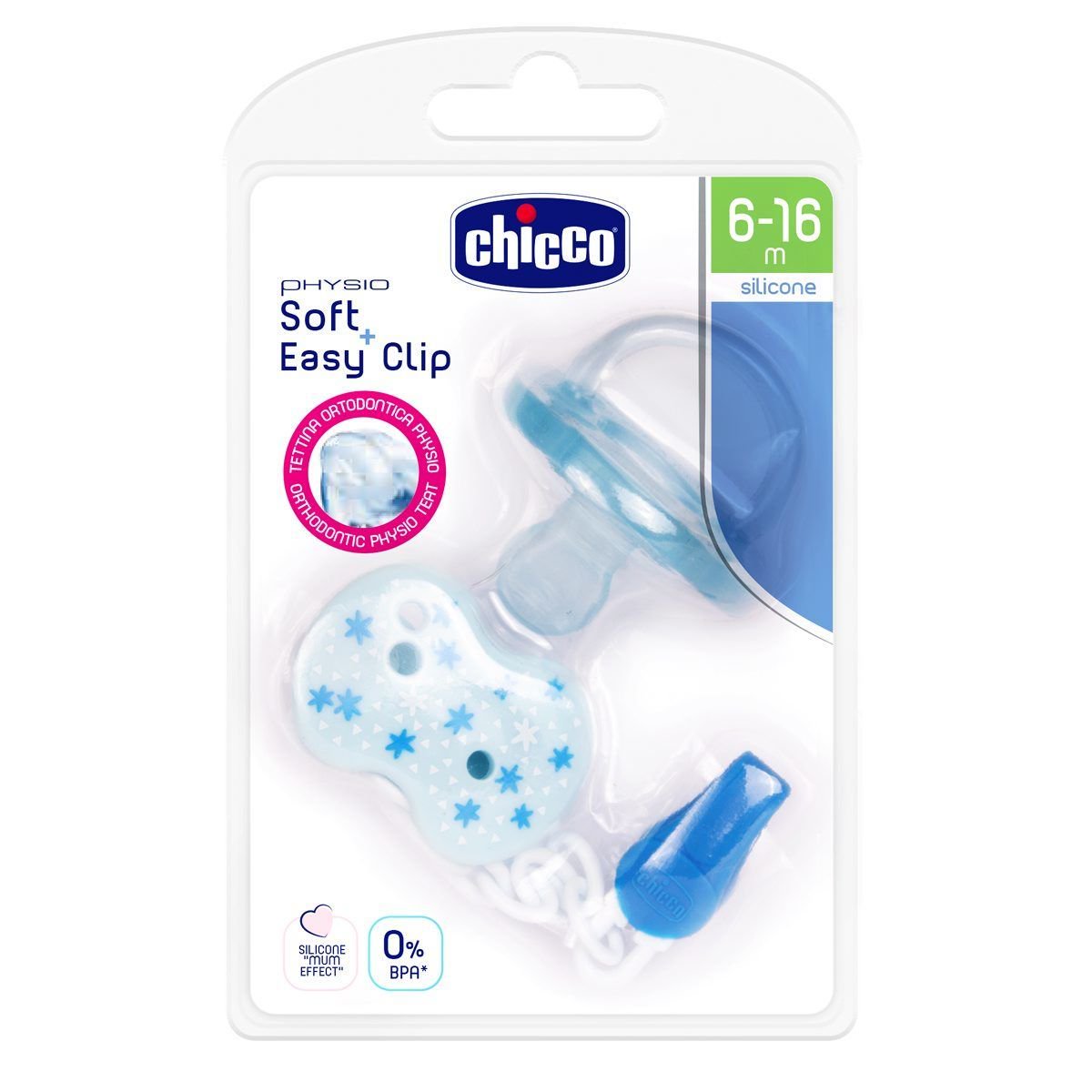 Пустышка с прищепкой Chicco Physio Soft 6-16м голубая купить,NaN