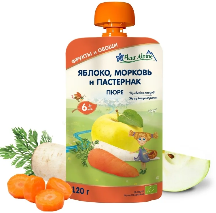 Детское пюре Fleur Alpine яблоко/морковь/пастернак 120гр - ForteMarket Детское пюре Fleur Alpine яблоко/морковь/пастернак 120гр купить,NaN