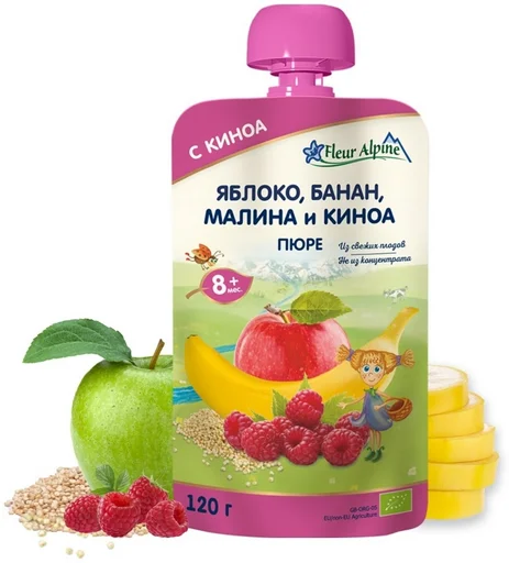Детское пюре Fleur Alpine яблоко/банан/малина/киноа 120гр