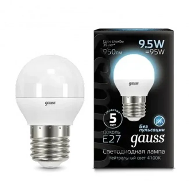 Лампа Gauss Led Шар 9.5W 950lm 4100K E27 купить,NaN