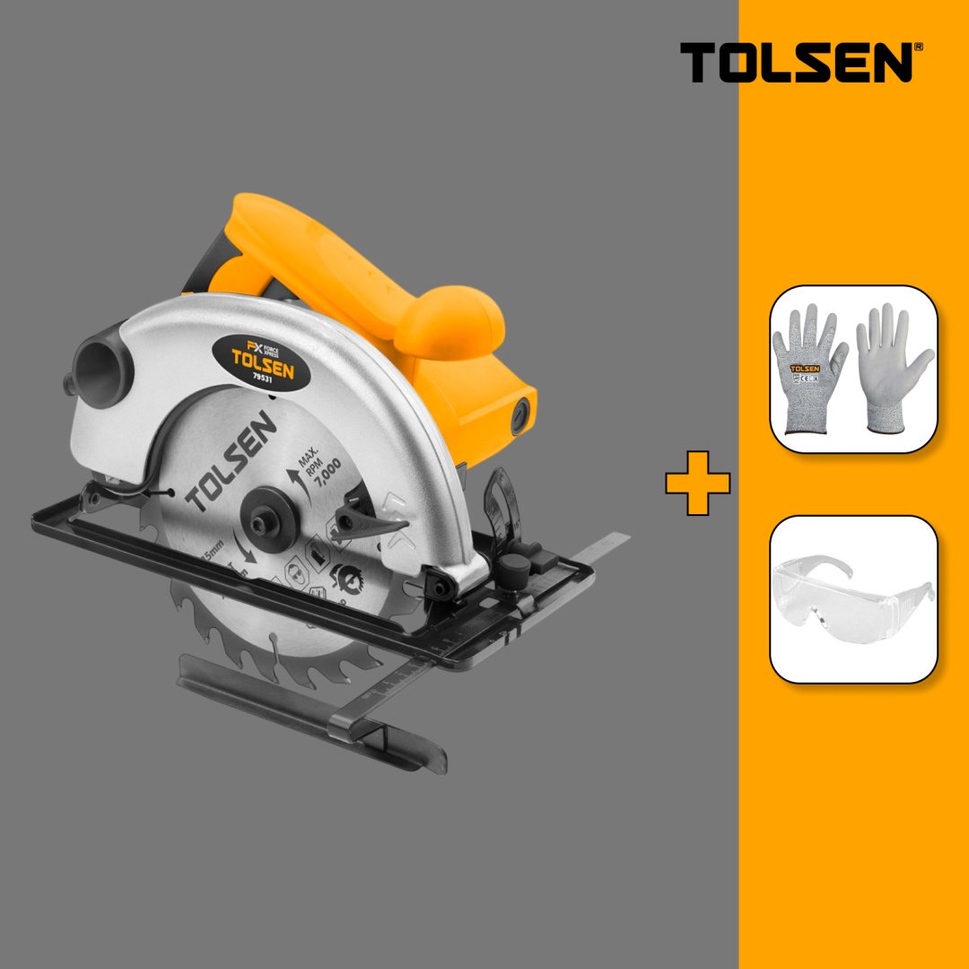 Дисковая пила TOLSEN 45072 + Очки + Перчатки
