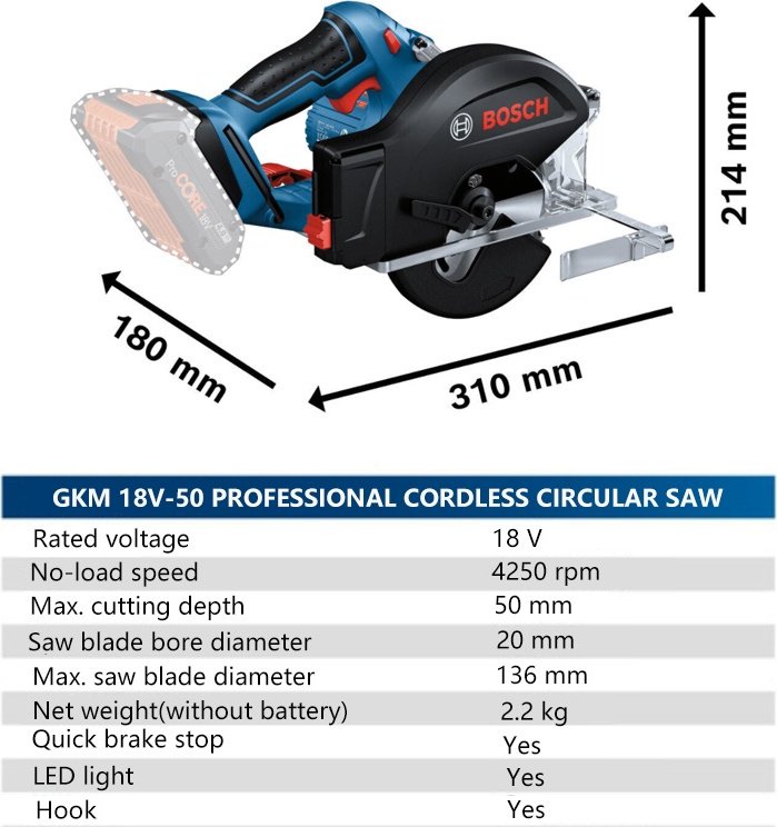 Дисковая пила Bosch GKM 18V-50 06016B8000, аккумуляторная купить,0