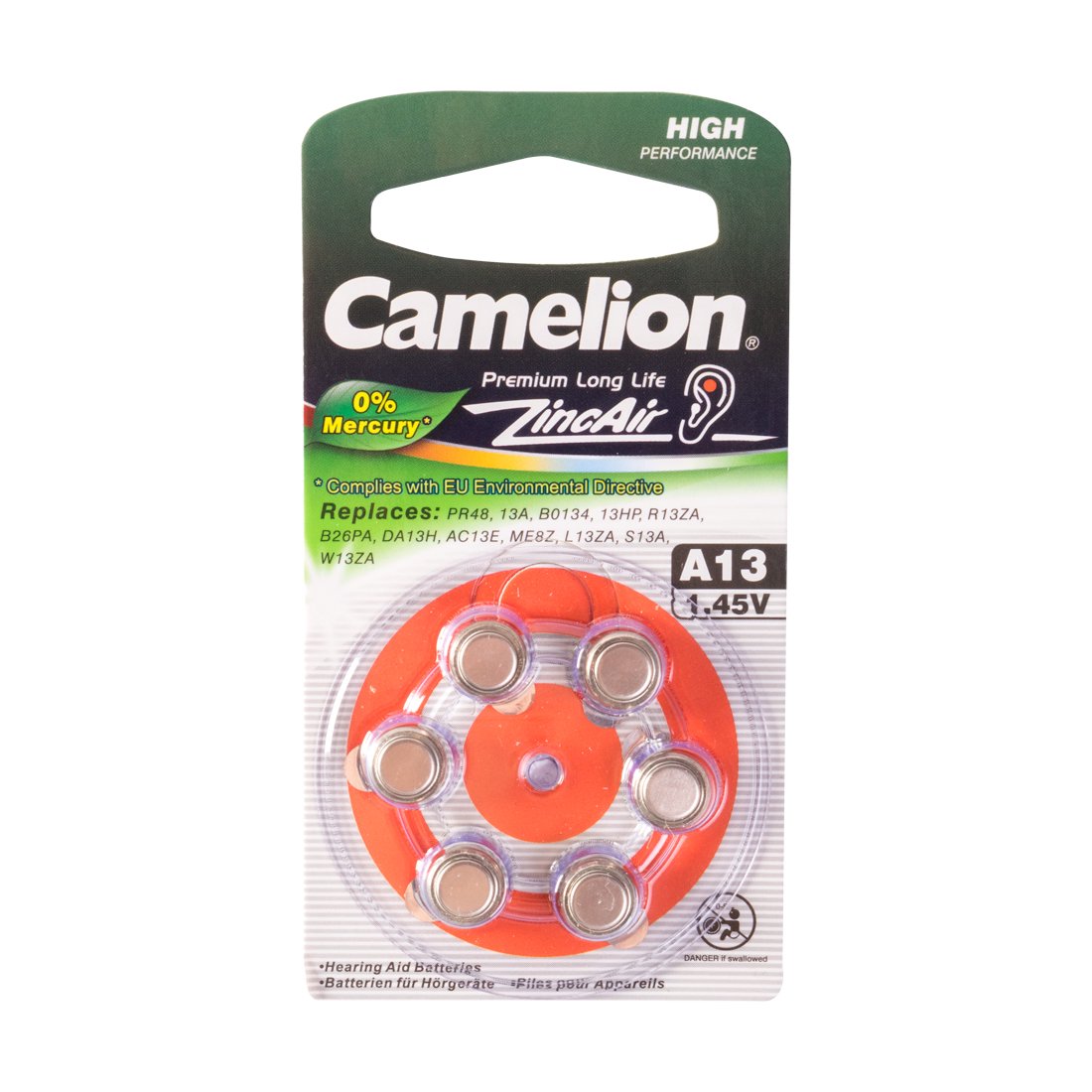 Батарейки Camelion Zinc Air A13-BP6 1.45Vx6
