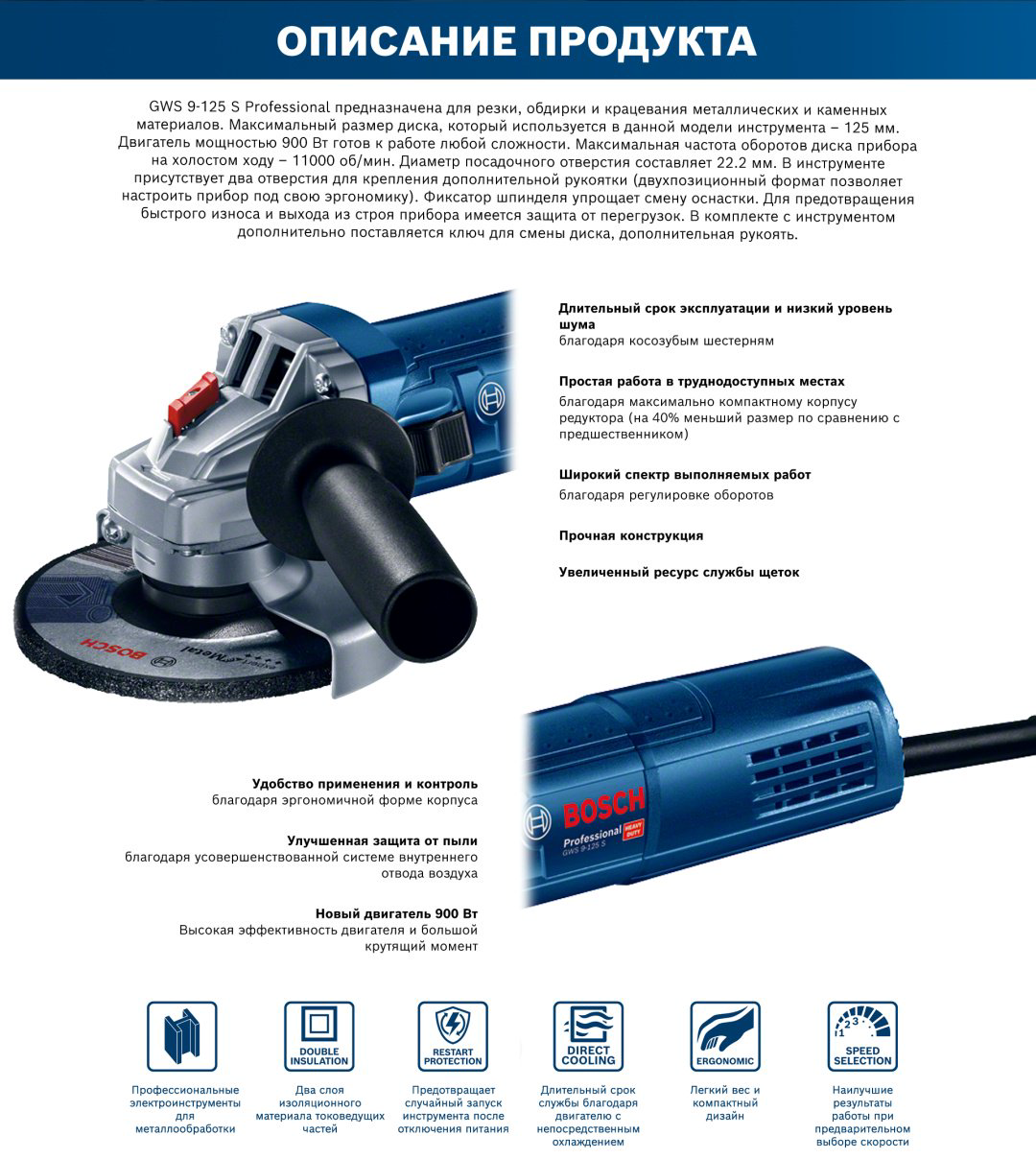 Шлифмашина угловая Bosch GWS 9-125 S 0601396102 купить,NaN