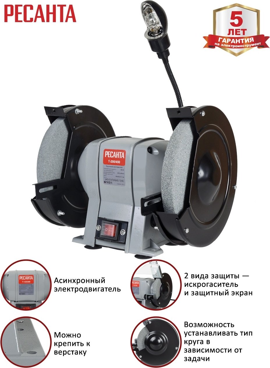 Точильный станок Ресанта Т-200/450 - ForteMarket Точильный станок Ресанта Т-200/450 купить,0