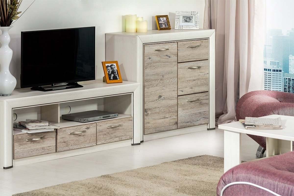 Комод ANREX 1D3S, 96x36.3x87 см, белый, коричневый - ForteMarket Комод ANREX 1D3S, 96x36.3x87 см, белый, коричневый купить,0