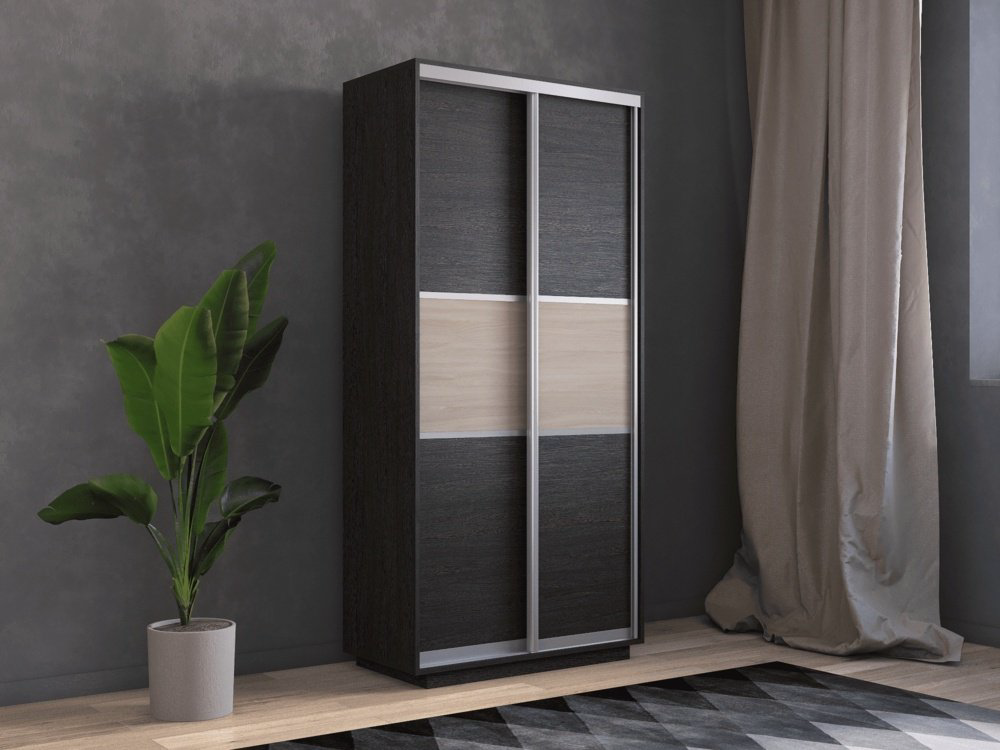 Шкаф-купе Мебель Азии Экспресс МИНИ 2-90, 90x190х44 см, черный купить,NaN