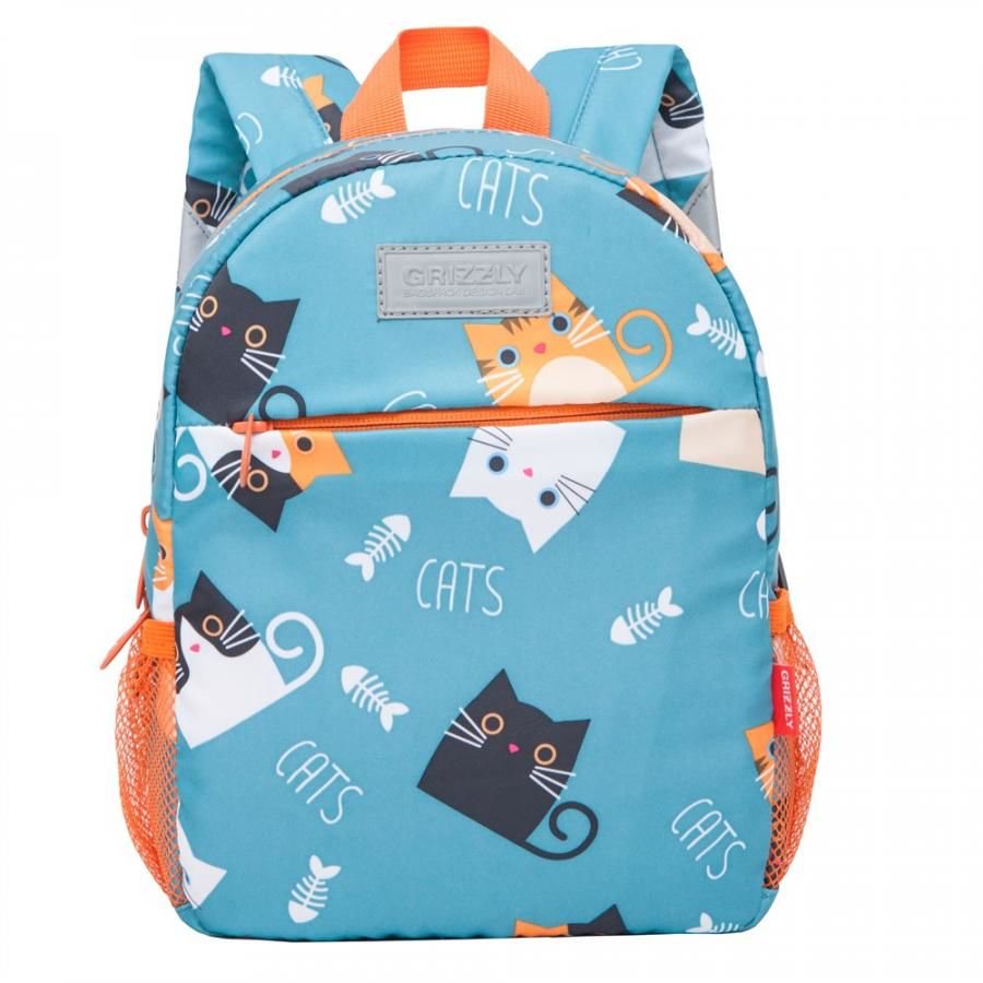 Рюкзак Grizzly Kids Коты с рыбой голубой купить,NaN