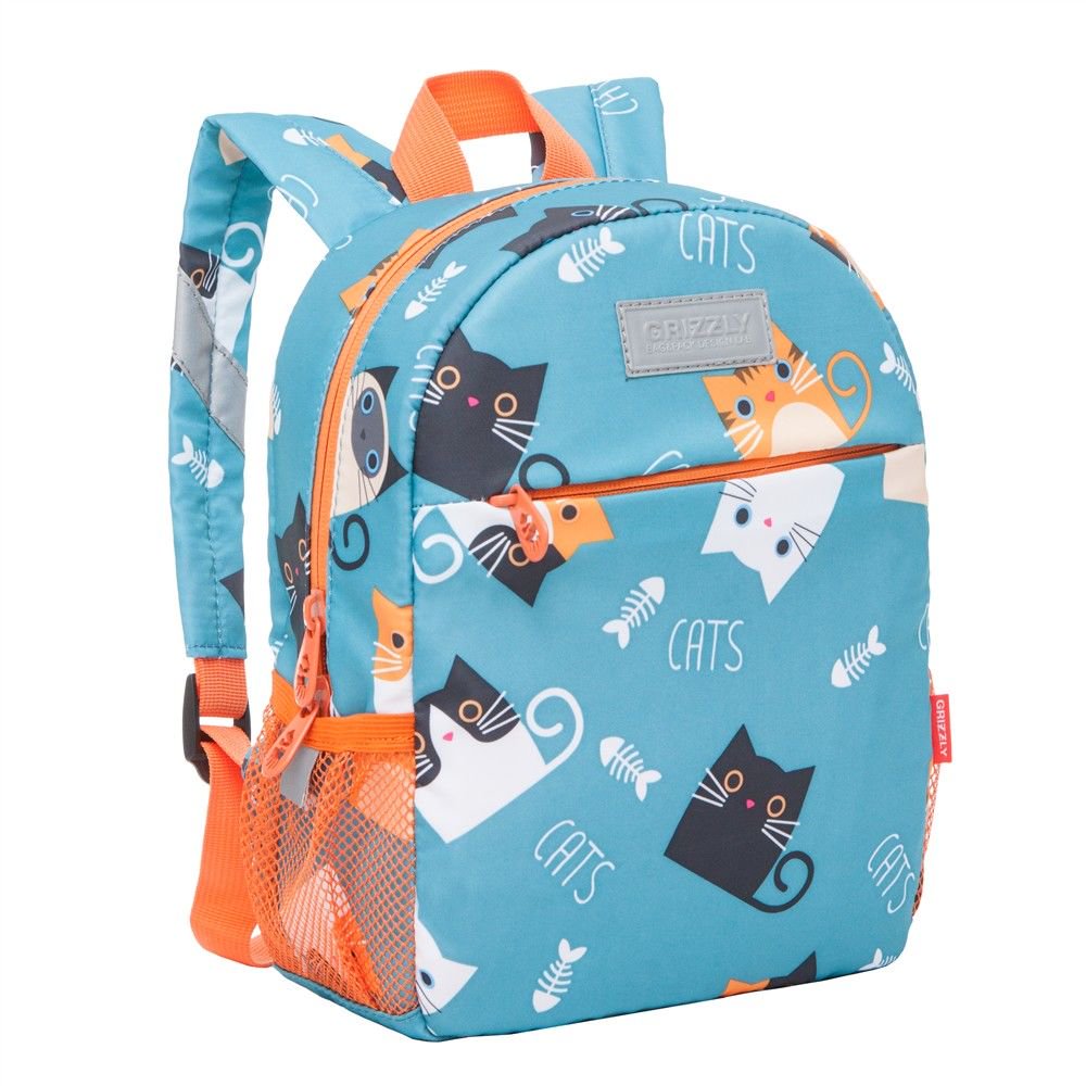 Рюкзак Grizzly Kids Коты с рыбой голубой купить,NaN
