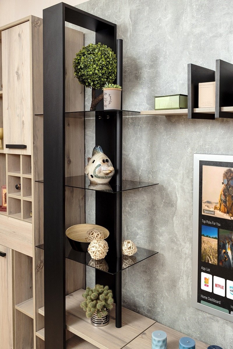 Стеллаж напольный Глазов, 212x40x56 см, черный, коричневый - ForteMarket Стеллаж напольный Глазов, 212x40x56 см, черный, коричневый купить,0