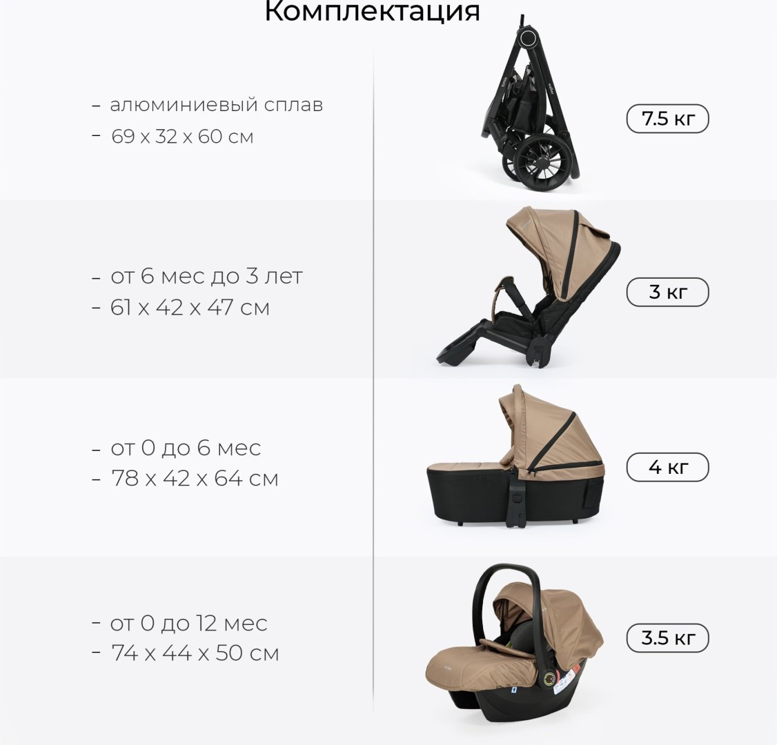 Коляска универсальная 3 в 1 TOMIX Walker, бежевый - ForteMarket Коляска универсальная 3 в 1 TOMIX Walker, бежевый купить,0
