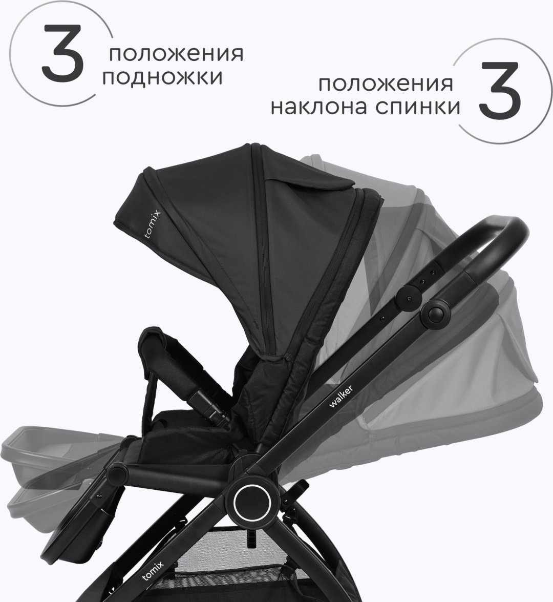 Коляска универсальная 3 в 1 TOMIX Walker, черный купить,0