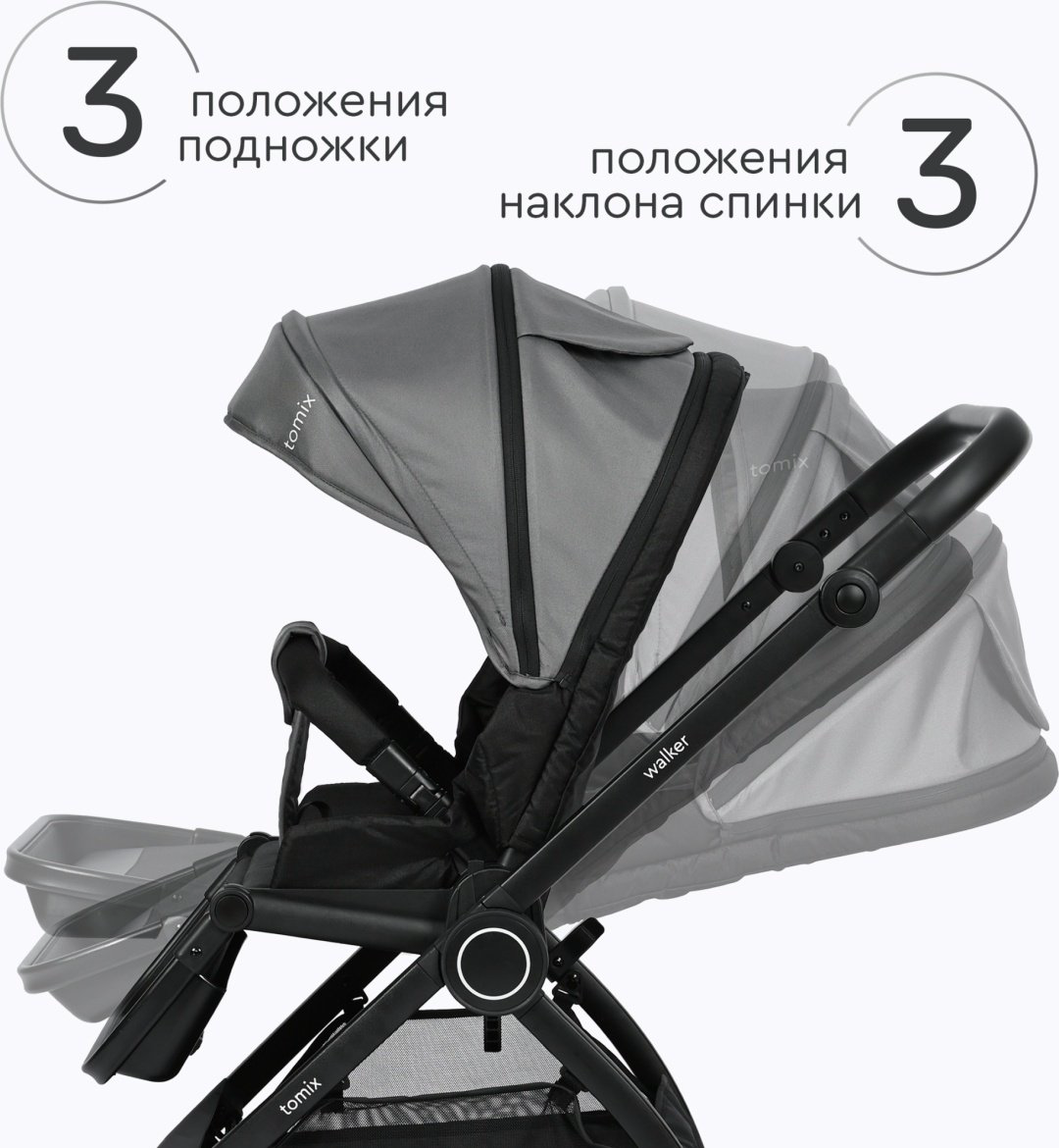 Коляска универсальная 3 в 1 TOMIX Walker, серый купить,NaN