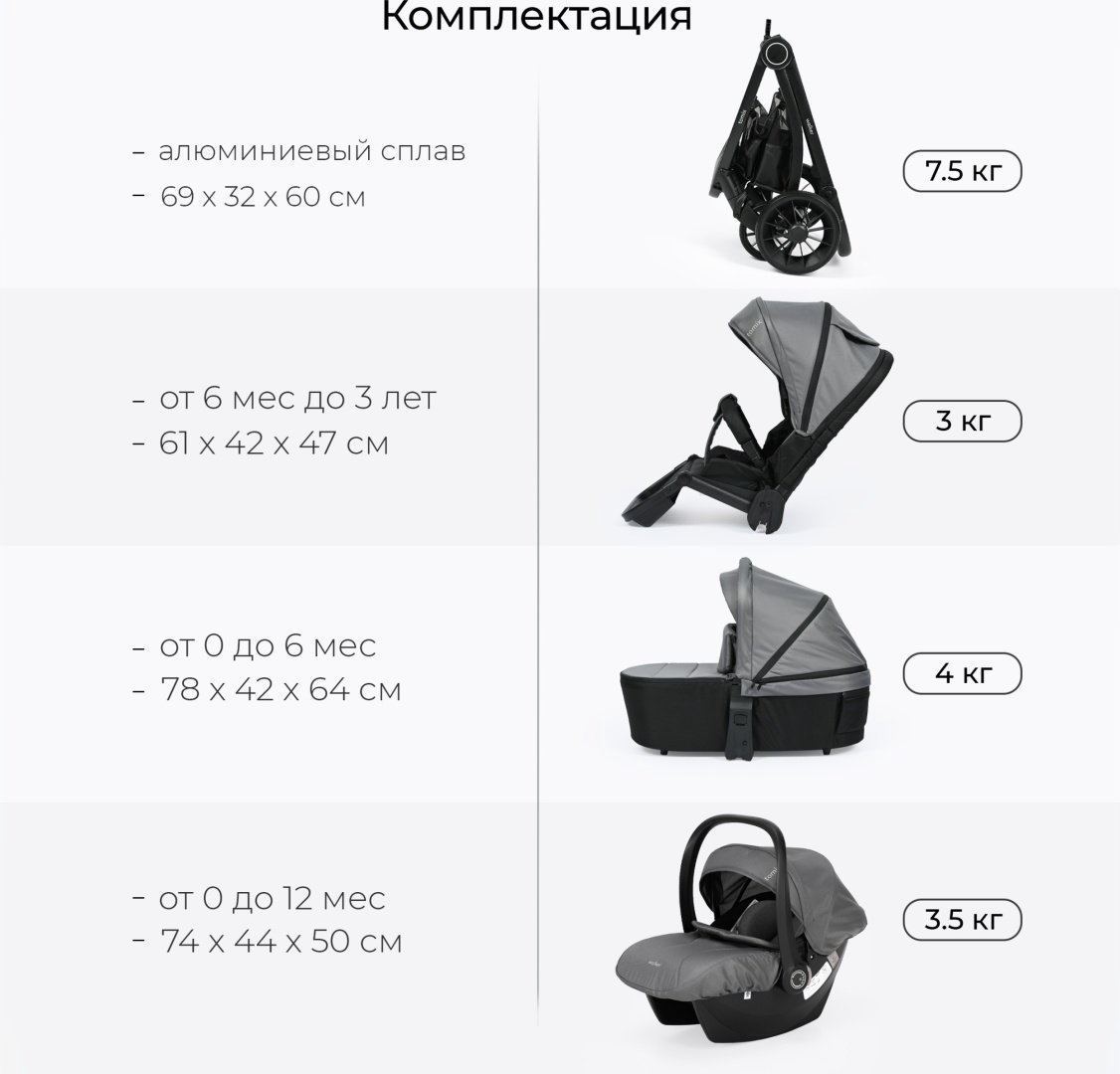 Коляска универсальная 3 в 1 TOMIX Walker, серый купить,NaN