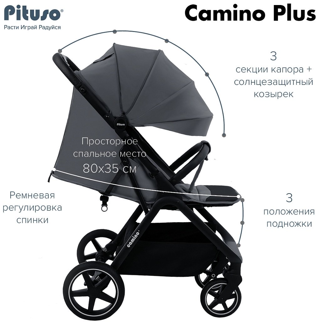 Коляска прогулочная Pituso CAMINO+Q-5/Graphite, графит купить,0