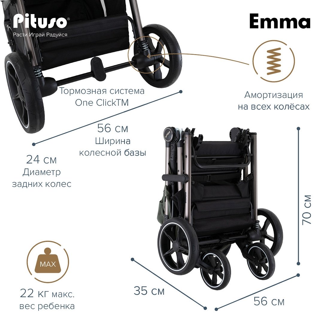 Коляска прогулочная Pituso EMMA ET6/Palm Green, зеленый - ForteMarket Коляска прогулочная Pituso EMMA ET6/Palm Green, зеленый купить,0